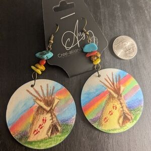 Handpainted Tipi Rainbow Earrings